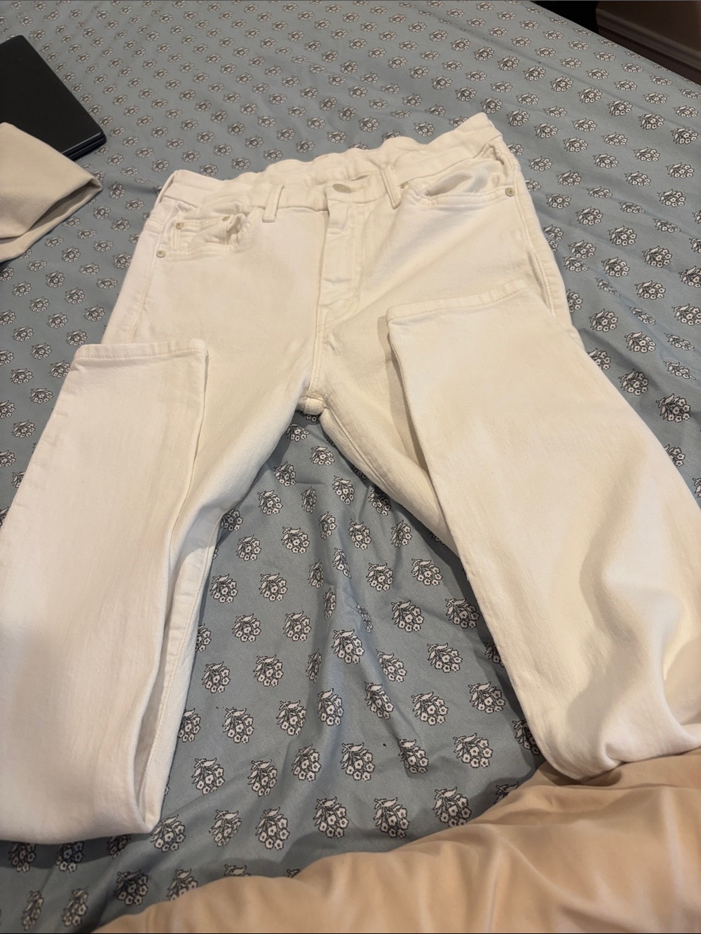 MOTHER High-Rise White Straight Jeans